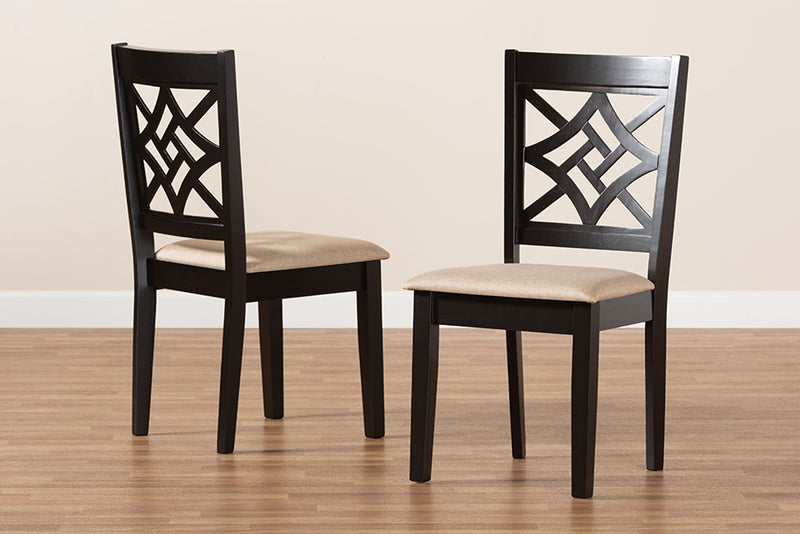 Braylin Modern and Contemporary Sand Fabric Upholstered and Dark Brown Finished Wood 2-Piece Dining Chair Set