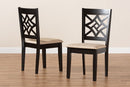 Braylin Sand Fabric Upholstered and Dark Brown 2Pc Dining Chair Set Baxton