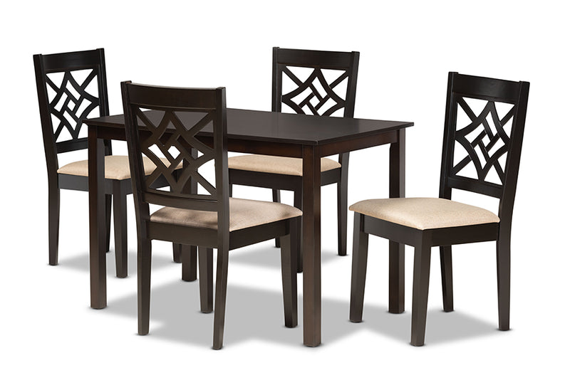 Braylin Modern and Contemporary Sand Fabric Upholstered and Dark Brown Finished Wood 5-Piece Dining Set