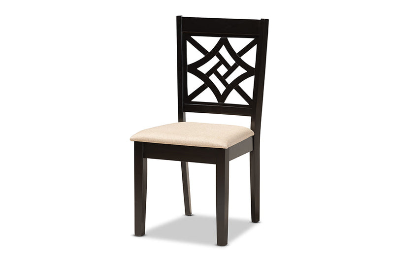 Braylin Sand Fabric Upholstered and Dark Brown 5-Piece Dining Set Baxton