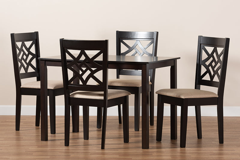 Braylin Modern and Contemporary Sand Fabric Upholstered and Dark Brown Finished Wood 5-Piece Dining Set