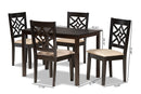 Braylin Sand Fabric Upholstered and Dark Brown 5-Piece Dining Set Baxton