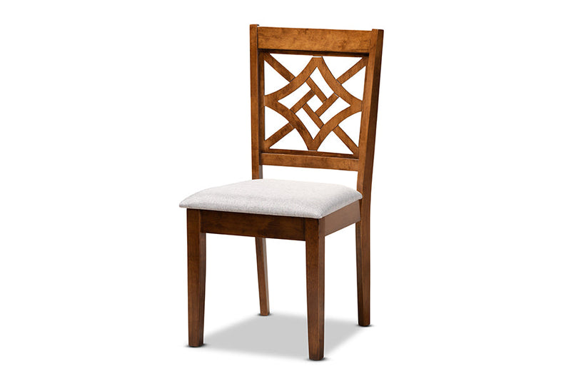 Braylin Gray Fabric Upholstered and Walnut Brown 7-Piece Dining Set Baxton