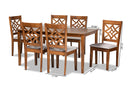 Braylin Gray Fabric Upholstered and Walnut Brown 7-Piece Dining Set Baxton