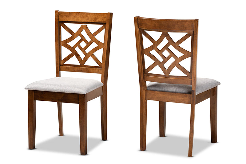 Braylin Modern and Contemporary Gray Fabric Upholstered and Walnut Brown Finished Wood 2-Piece Dining Chair Set