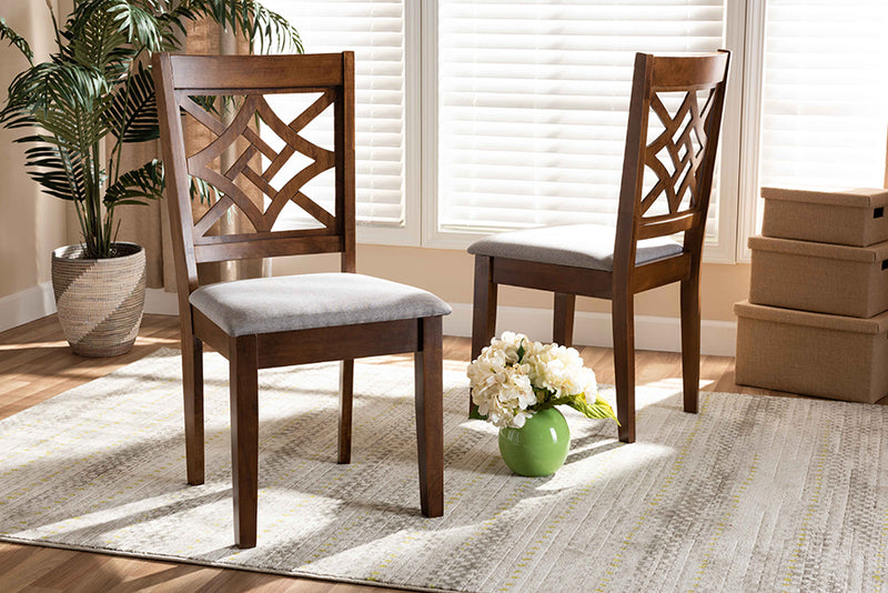 Braylin Modern and Contemporary Gray Fabric Upholstered and Walnut Brown Finished Wood 2-Piece Dining Chair Set