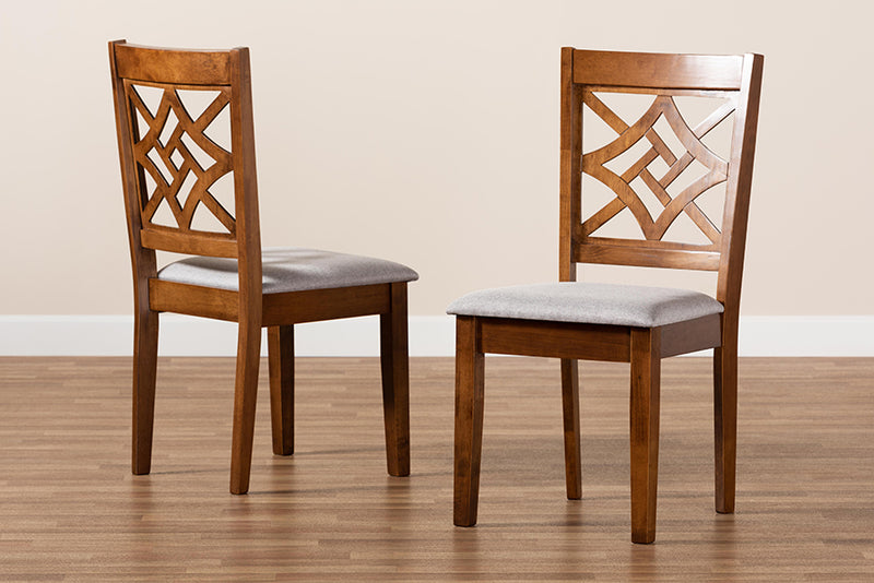 Braylin Modern and Contemporary Gray Fabric Upholstered and Walnut Brown Finished Wood 2-Piece Dining Chair Set