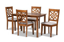 Braylin Gray Fabric Upholstered and Walnut Brown 5-Piece Dining Set Baxton