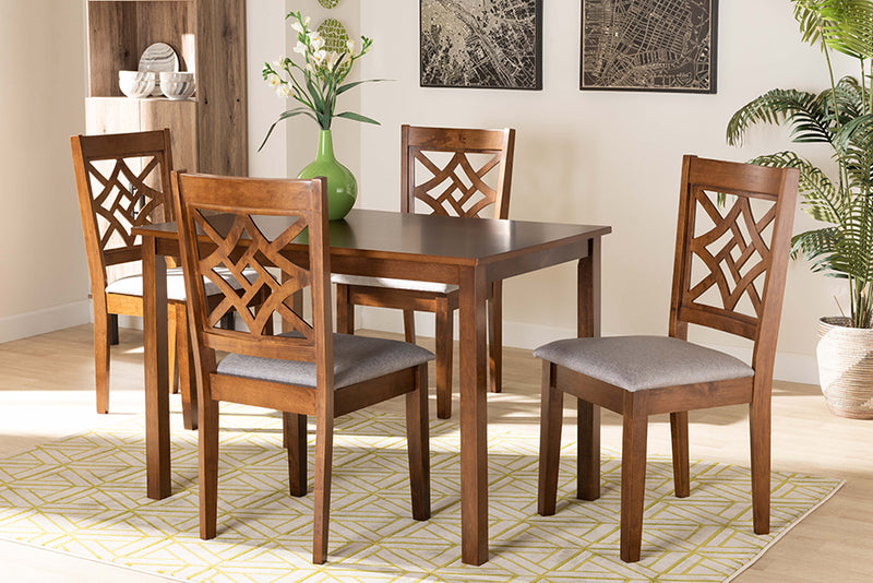 Braylin Modern and Contemporary Gray Fabric Upholstered and Walnut Brown Finished Wood 5-Piece Dining Set