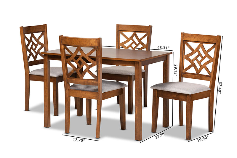 Braylin Modern and Contemporary Gray Fabric Upholstered and Walnut Brown Finished Wood 5-Piece Dining Set