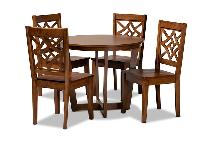 Anfield Modern and Contemporary Walnut Brown Finished Wood 5-Piece Dining Set