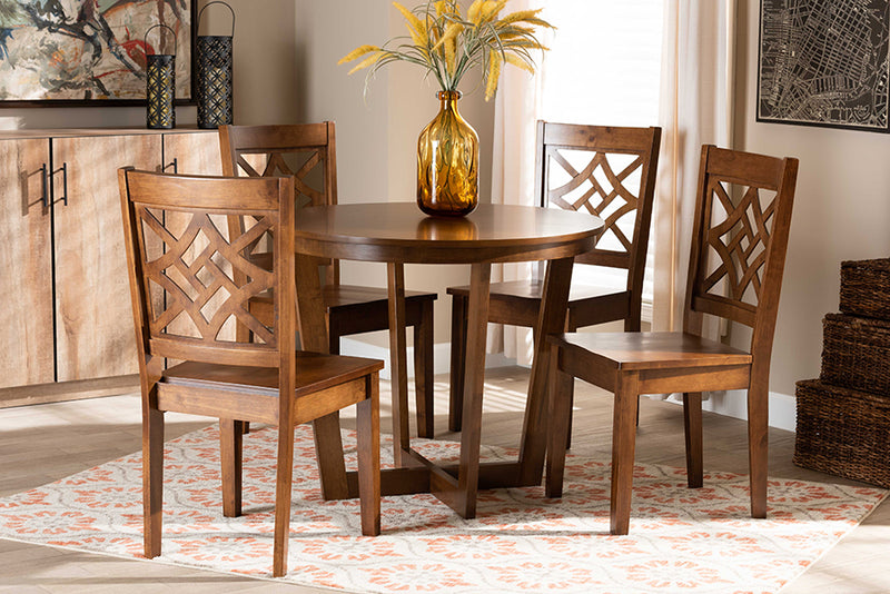 Anfield Modern and Contemporary Walnut Brown Finished Wood 5-Piece Dining Set