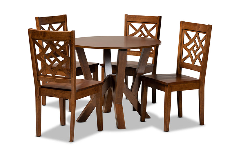 Harding Modern and Contemporary Walnut Brown Finished Wood 5-Piece Dining Set