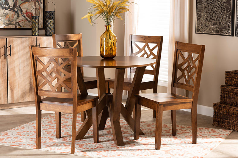 Harding Modern and Contemporary Walnut Brown Finished Wood 5-Piece Dining Set