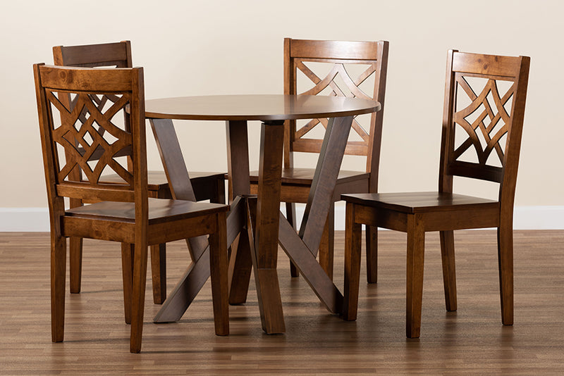 Harding Modern and Contemporary Walnut Brown Finished Wood 5-Piece Dining Set