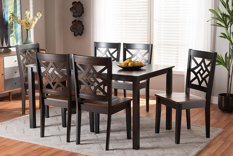 Braylin Modern and Contemporary Two-Tone Dark Brown and Walnut Brown Finished Wood 7-Piece Dining Set