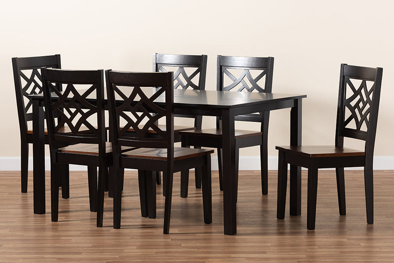 Braylin Modern and Contemporary Two-Tone Dark Brown and Walnut Brown Finished Wood 7-Piece Dining Set