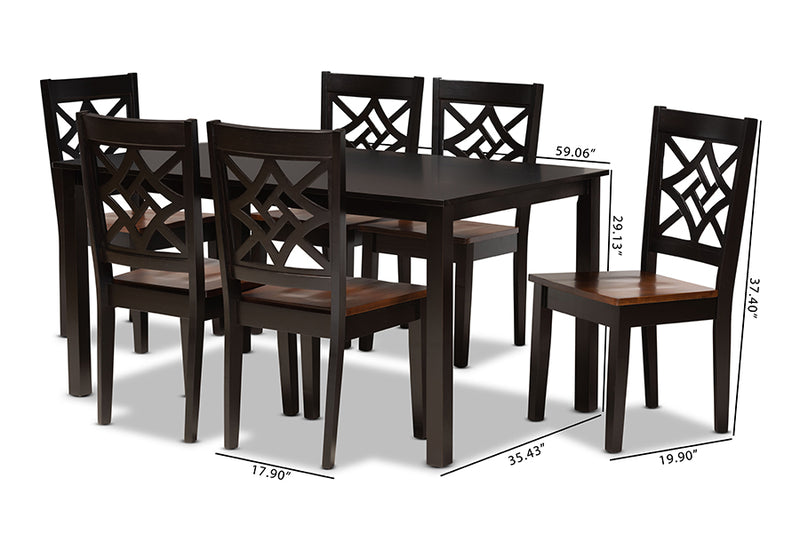 Braylin Modern and Contemporary Two-Tone Dark Brown and Walnut Brown Finished Wood 7-Piece Dining Set