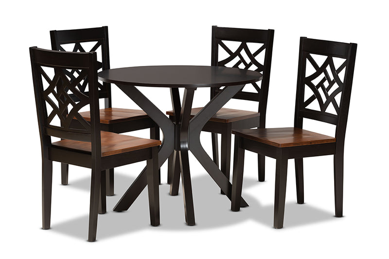 Darlene Modern and Contemporary Two-Tone Dark Brown and Walnut Brown Finished Wood 5-Piece Dining Set