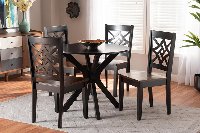 Darlene Modern and Contemporary Two-Tone Dark Brown and Walnut Brown Finished Wood 5-Piece Dining Set