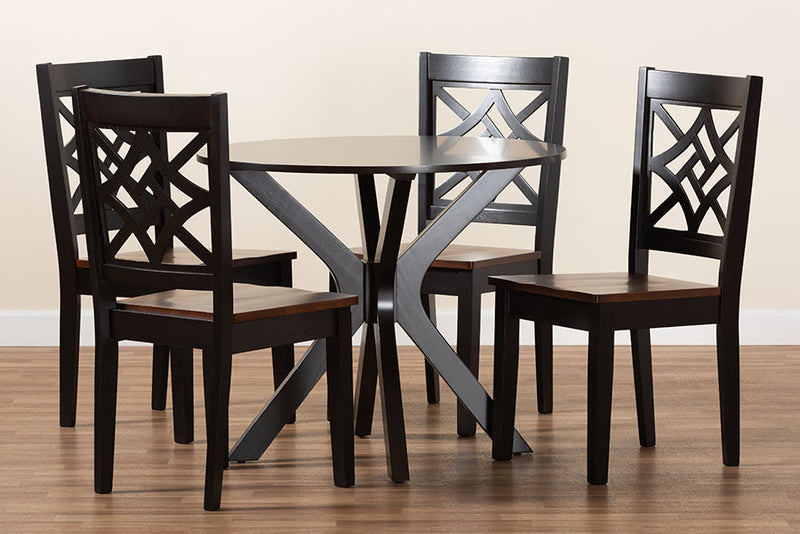 Darlene Two-Tone Dark Brown and Walnut Brown 5-Piece Dining Set Baxton