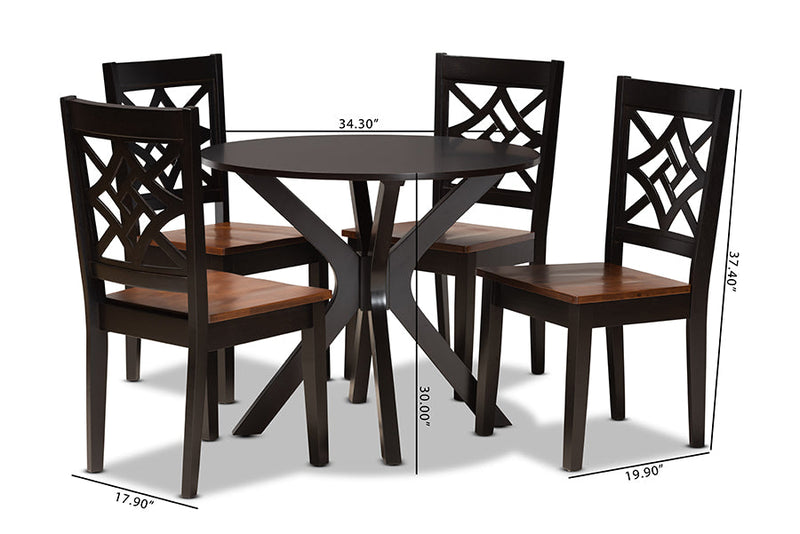 Darlene Two-Tone Dark Brown and Walnut Brown 5-Piece Dining Set Baxton