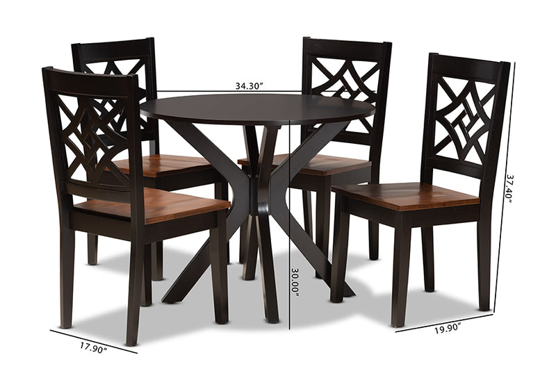 Darlene Modern and Contemporary Two-Tone Dark Brown and Walnut Brown Finished Wood 5-Piece Dining Set