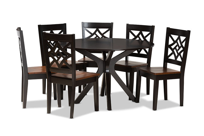 Darlene Two-Tone Dark Brown and Walnut Brown 7-Piece Dining Set Baxton