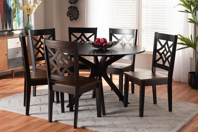 Darlene Modern and Contemporary Two-Tone Dark Brown and Walnut Brown Finished Wood 7-Piece Dining Set