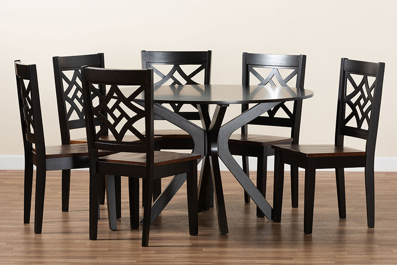 Darlene Modern and Contemporary Two-Tone Dark Brown and Walnut Brown Finished Wood 7-Piece Dining Set