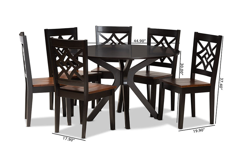 Darlene Two-Tone Dark Brown and Walnut Brown 7-Piece Dining Set Baxton