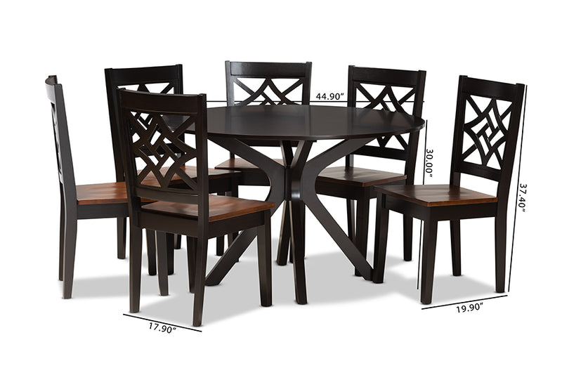 Darlene Modern and Contemporary Two-Tone Dark Brown and Walnut Brown Finished Wood 7-Piece Dining Set