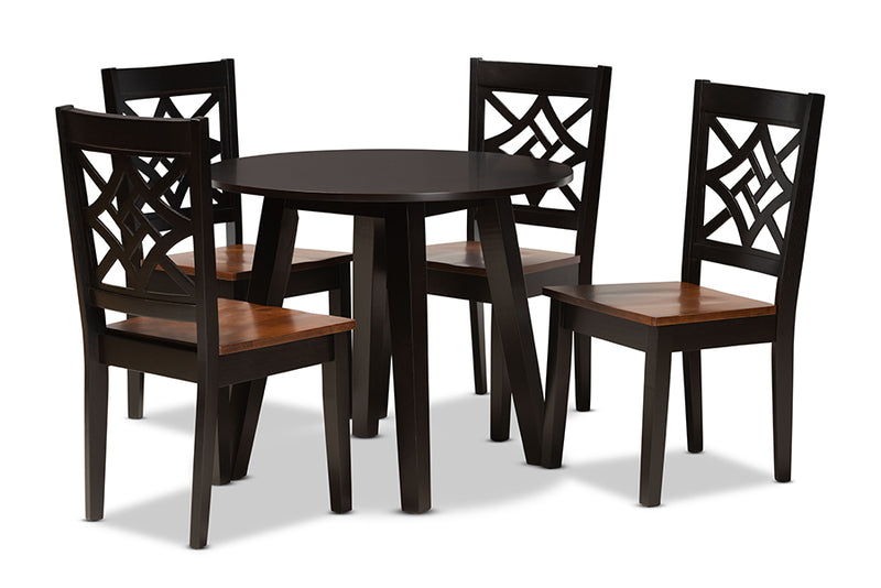 Daniela Modern and Contemporary Two-Tone Dark Brown and Walnut Brown Finished Wood 5-Piece Dining Set