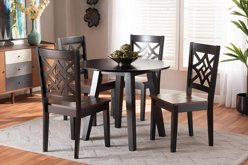 Daniela Modern and Contemporary Two-Tone Dark Brown and Walnut Brown Finished Wood 5-Piece Dining Set