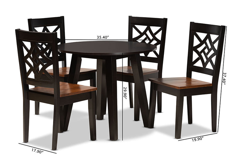 Daniela Two-Tone Dark Brown and Walnut Brown 5-Piece Dining Set Baxton