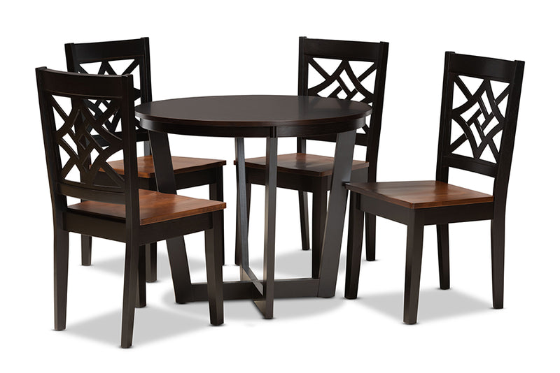 Anfield Modern and Contemporary Two-Tone Dark Brown and Walnut Brown Finished Wood 5-Piece Dining Set