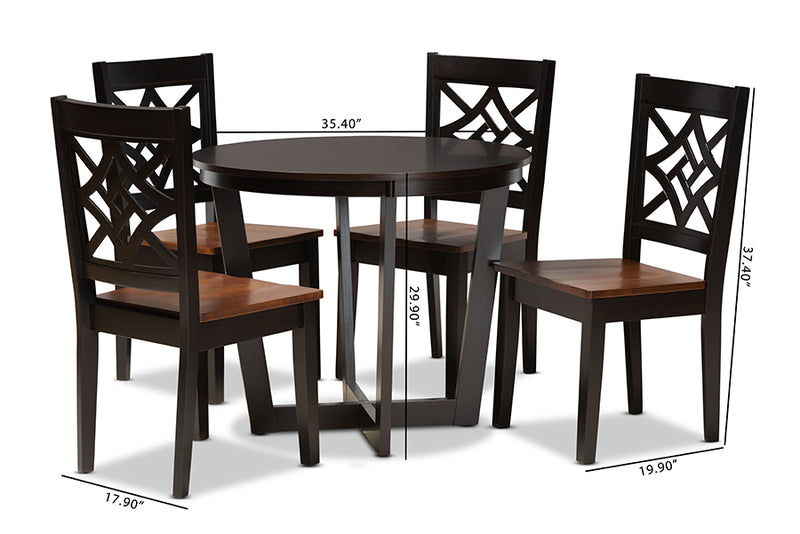 Anfield Modern and Contemporary Two-Tone Dark Brown and Walnut Brown Finished Wood 5-Piece Dining Set