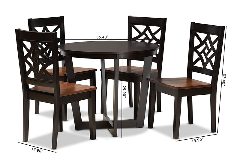 Anfield Two-Tone Dark Brown and Walnut Brown 5-Piece Dining Set Baxton