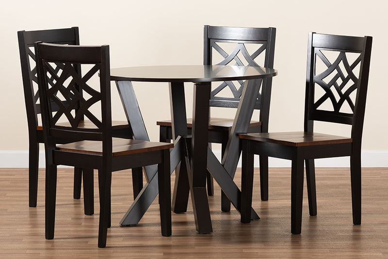 Harding Modern and Contemporary Two-Tone Dark Brown and Walnut Brown Finished Wood 5-Piece Dining Set