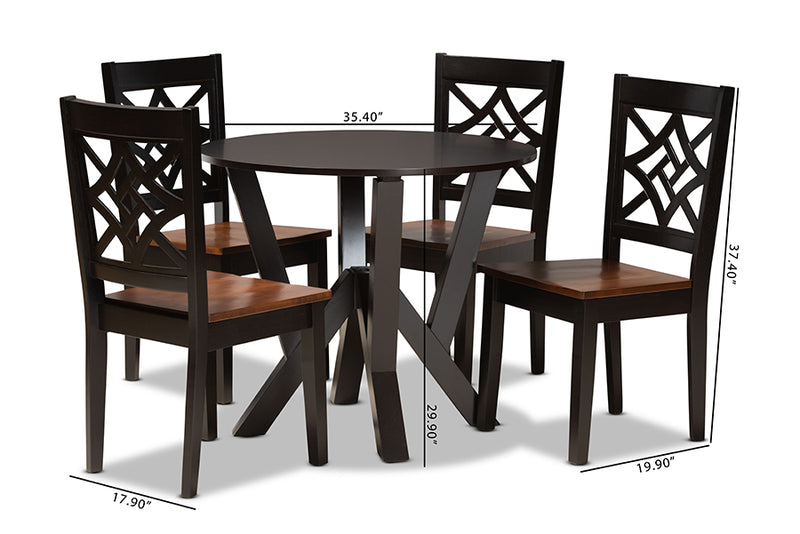 Harding Modern and Contemporary Two-Tone Dark Brown and Walnut Brown Finished Wood 5-Piece Dining Set