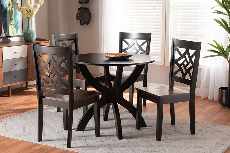 Devon Two-Tone Dark Brown and Walnut Brown 5-Piece Dining Set Baxton