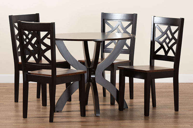 Devon Modern and Contemporary Two-Tone Dark Brown and Walnut Brown Finished Wood 5-Piece Dining Set