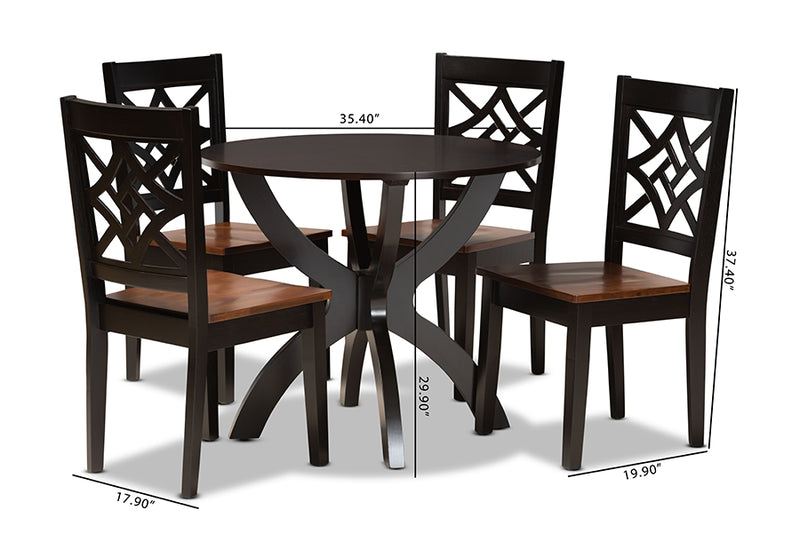 Devon Modern and Contemporary Two-Tone Dark Brown and Walnut Brown Finished Wood 5-Piece Dining Set