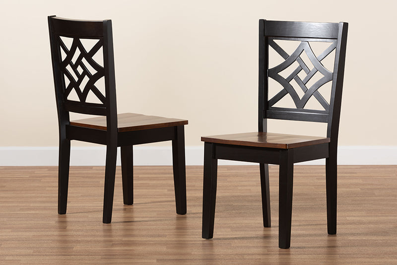 Braylin Modern and Contemporary Two-Tone Dark Brown and Walnut Brown Finished Wood 2-Piece Dining Chair Set