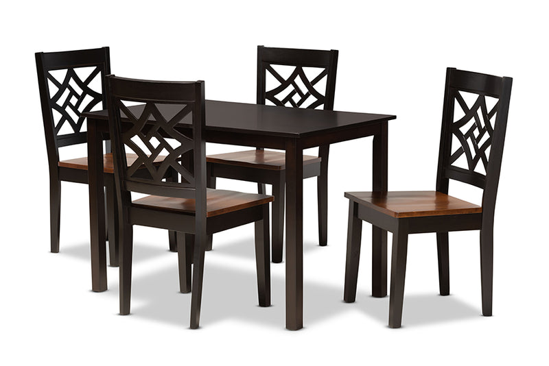 Braylin Modern and Contemporary Two-Tone Dark Brown and Walnut Brown Finished Wood 5-Piece Dining Set