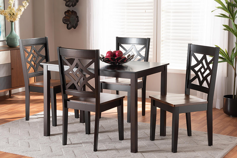 Braylin Modern and Contemporary Two-Tone Dark Brown and Walnut Brown Finished Wood 5-Piece Dining Set