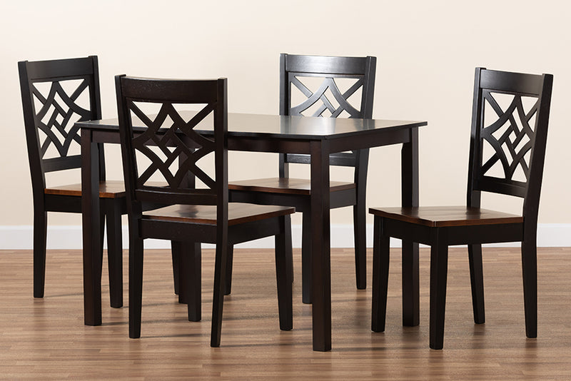 Braylin Modern and Contemporary Two-Tone Dark Brown and Walnut Brown Finished Wood 5-Piece Dining Set