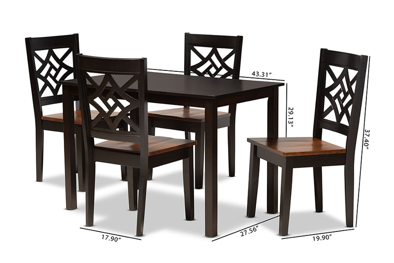 Braylin Modern and Contemporary Two-Tone Dark Brown and Walnut Brown Finished Wood 5-Piece Dining Set