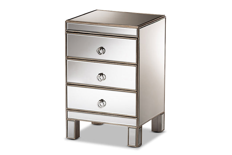 Pelleas Mirrored 3-Drawer End Table Baxton