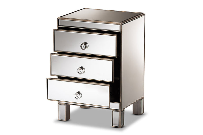 Pelleas Mirrored 3-Drawer End Table Baxton